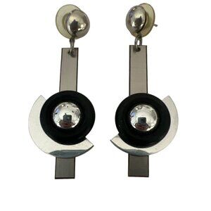 Vintage Christophe Poly Silver and White  Dangle Drop Geometric Earrings